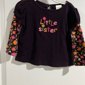 Gymboree Black 'Little Sister' Floral Sleeve Tee